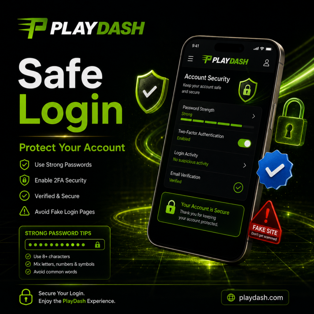 PlayDash account security with strong password protection, verification and safe login features.