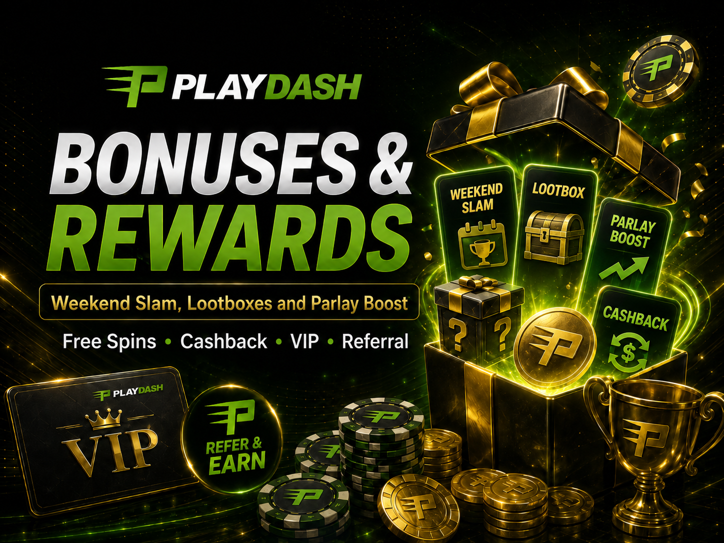 PlayDash bonuses with Weekend Slam, lootboxes, cashback, VIP and Parlay Boost rewards
