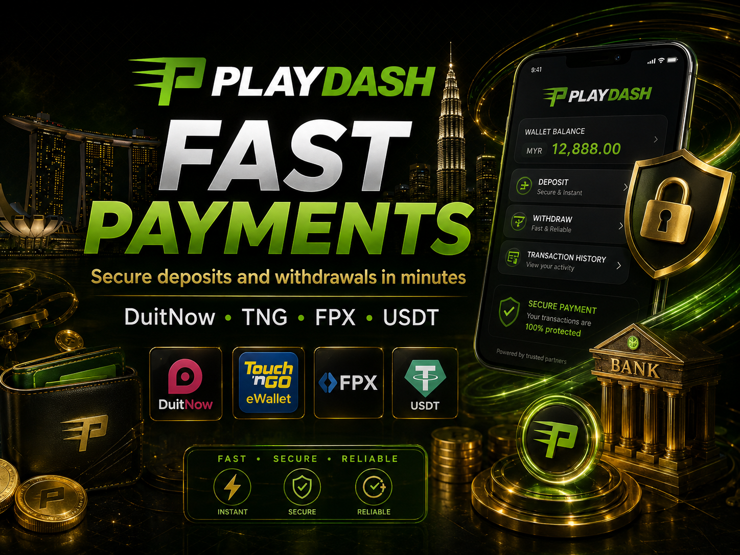 PlayDash Malaysia payment methods including DuitNow, TNG, FPX and USDT