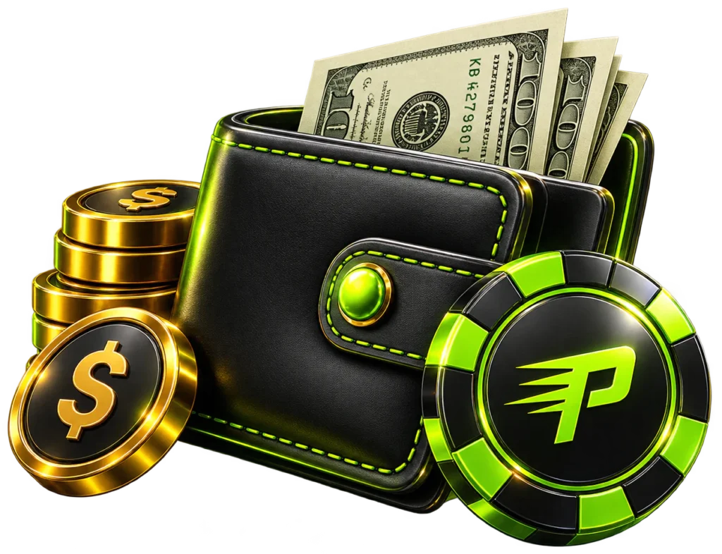 Wallet, Cash, and Casino Coins